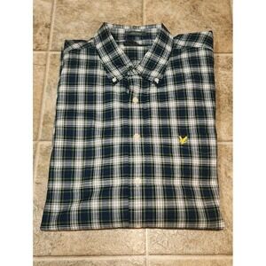 Lyle & Scott Scotland Mens XXL Button Up, Logo, Green Plaid, Casual, Dressy EUC